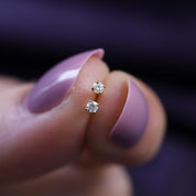 Natural Diamond Mini Stud Screw Back Earring in 14k Solid Gold | Cartilage Diamond Stud Earrings | Single or Pair | Very Small 1.7MM