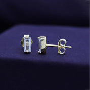Baguette Cut Cubic Zirconia Solitaire Stud Earrings Sterling Silver