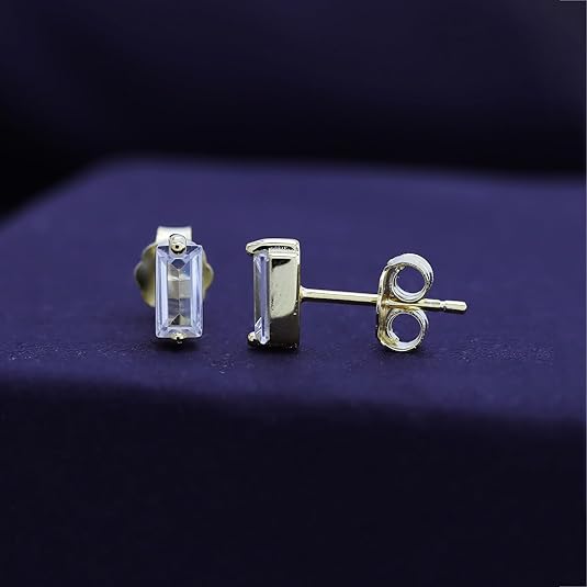 Baguette Cut Cubic Zirconia Solitaire Stud Earrings Sterling Silver