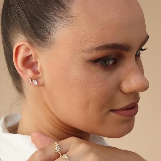 Baguette Cut Cubic Zirconia Solitaire Stud Earrings Sterling Silver