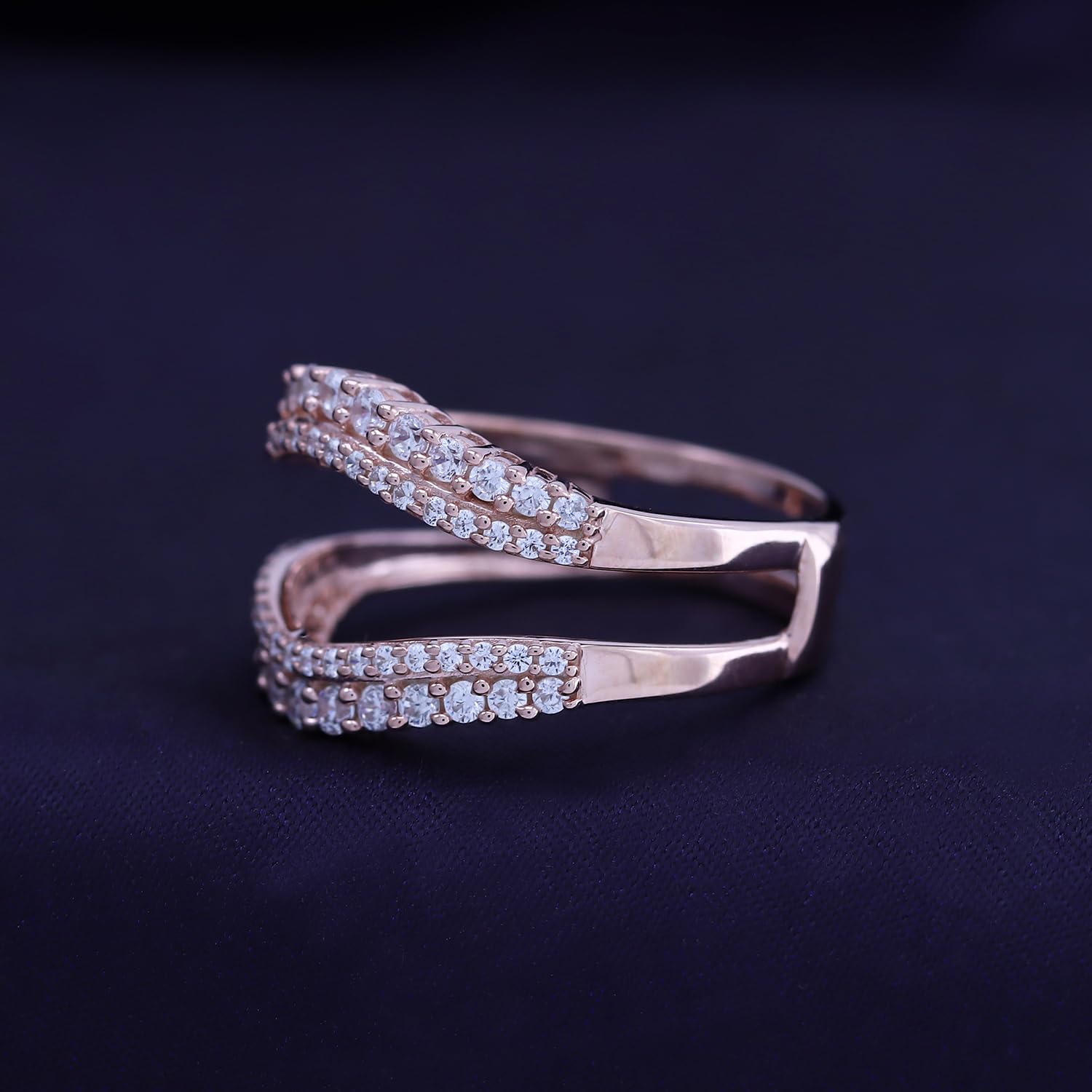 1 ct. t.w Round Lab Created Moissanite Diamond Double Row Pave Set Curved Enhancer Guard Ring In 14K Gold Over Sterling Silver Jewelry (1.00 Cttw), Valentine's Day Gift For Her