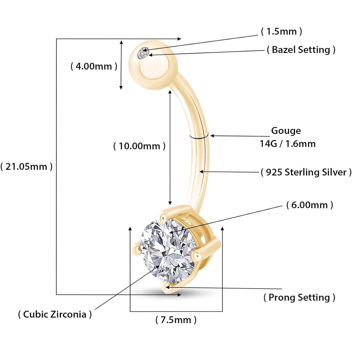 Body Piercing Belly Button Navel Ring Sterling Silver