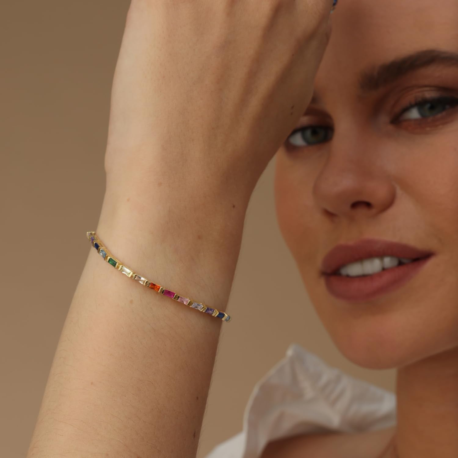 Multi Color Rainbow Cubic Zirconia Tennis Bracelet Sterling Silver