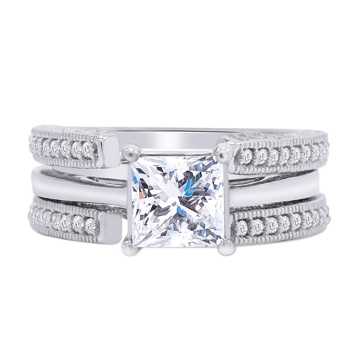 Round Lab Created Moissanite Diamond Cathedral Enhancer Guard Ring In 14K Gold Over Sterling Silver Jewelry For Women (G-H Color, 0.20 Cttw), Valentine's Day Gift For Her