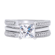 Round Lab Created Moissanite Diamond Cathedral Enhancer Guard Ring In 14K Gold Over Sterling Silver Jewelry For Women (G-H Color, 0.20 Cttw), Valentine's Day Gift For Her