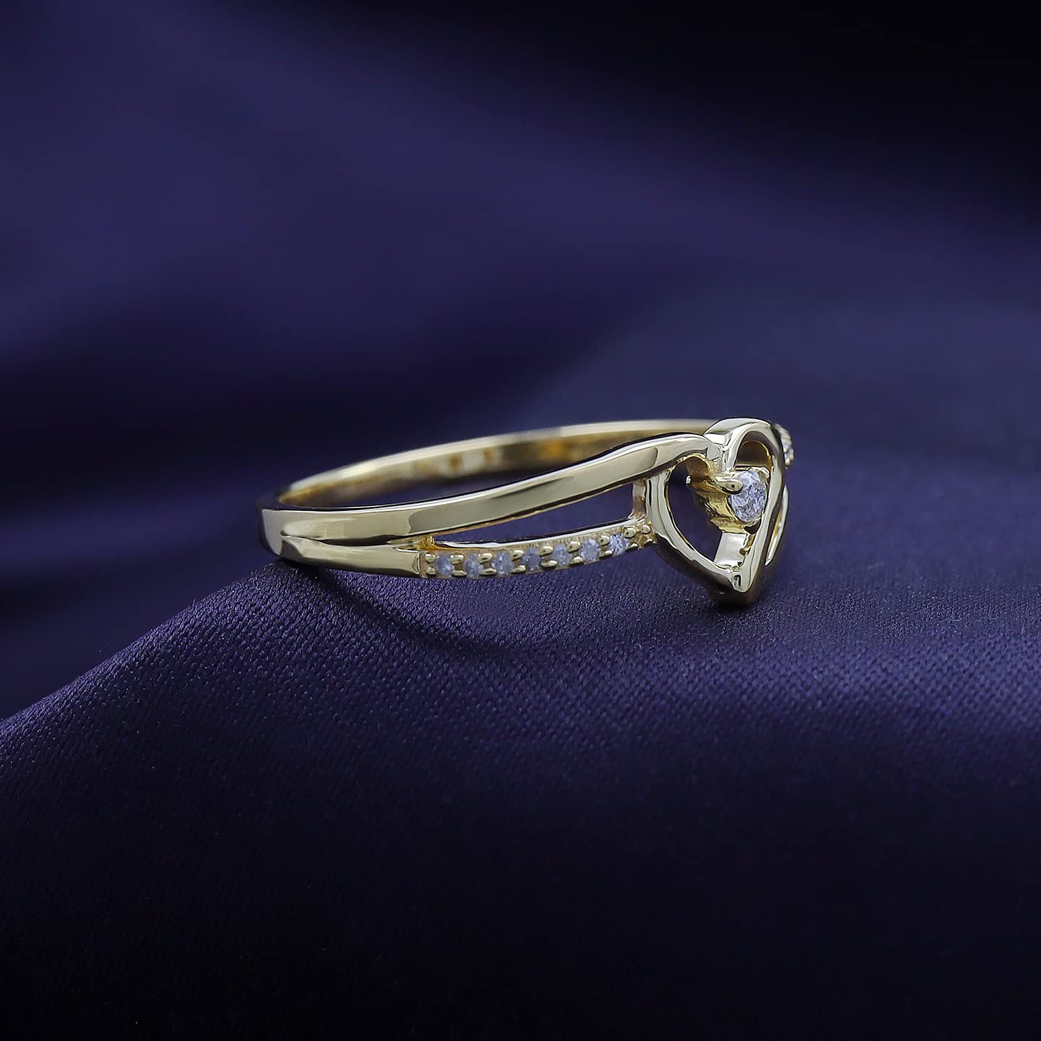1/10 Carat Round Cut White Natural Diamond Split Shank Heart Promise Ring In 925 Sterling Silver