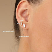 Baguette Cut Cubic Zirconia Solitaire Stud Earrings Sterling Silver
