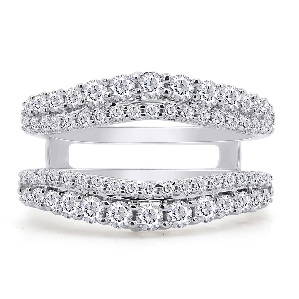 1 Ct Round Double Row Pave Set Curved Enhancer Guard Ring In 14K Gold Over Sterling Silver With Cubic Zirconia Gift For Her