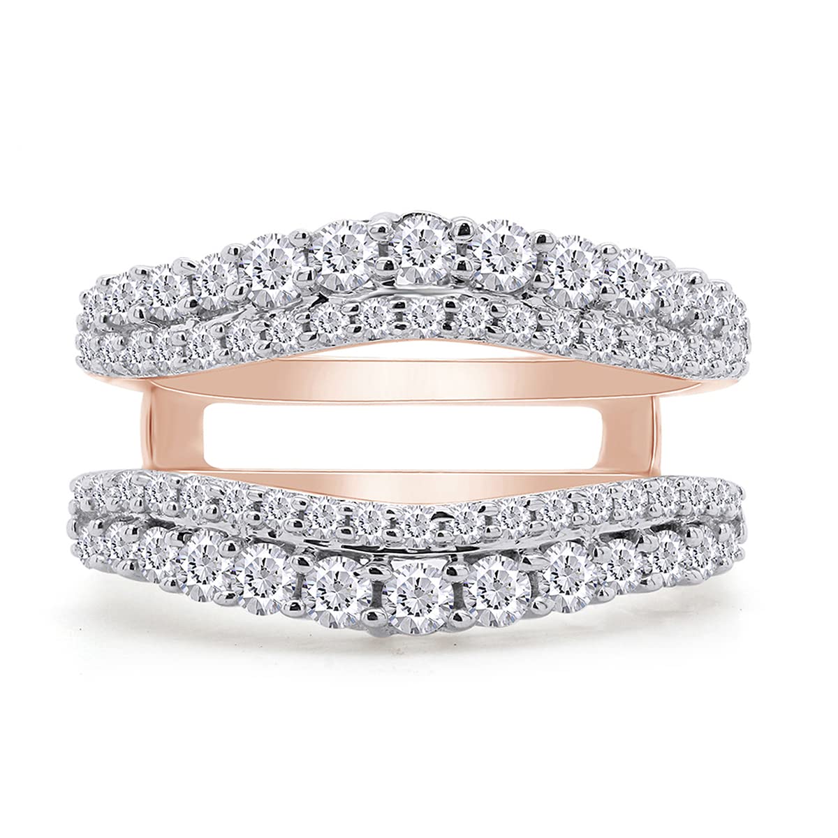 1 ct. t.w Round Lab Created Moissanite Diamond Double Row Pave Set Curved Enhancer Guard Ring In 14K Gold Over Sterling Silver Jewelry (1.00 Cttw), Valentine's Day Gift For Her