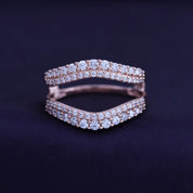 1 ct. t.w Round Lab Created Moissanite Diamond Double Row Pave Set Curved Enhancer Guard Ring In 14K Gold Over Sterling Silver Jewelry (1.00 Cttw), Valentine's Day Gift For Her