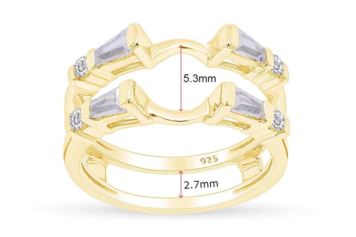 3/4 Carat Tapered & Round White Cubic Zirconia Enhancer Guard Ring In 14k Gold Over Sterling Silver (0.75 Cttw) Gift For Her