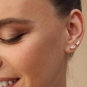 Baguette Cut Cubic Zirconia Solitaire Stud Earrings Sterling Silver