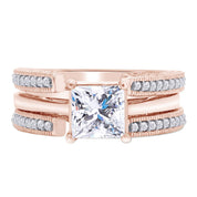 Round Lab Created Moissanite Diamond Cathedral Enhancer Guard Ring In 14K Gold Over Sterling Silver Jewelry For Women (G-H Color, 0.20 Cttw), Valentine's Day Gift For Her