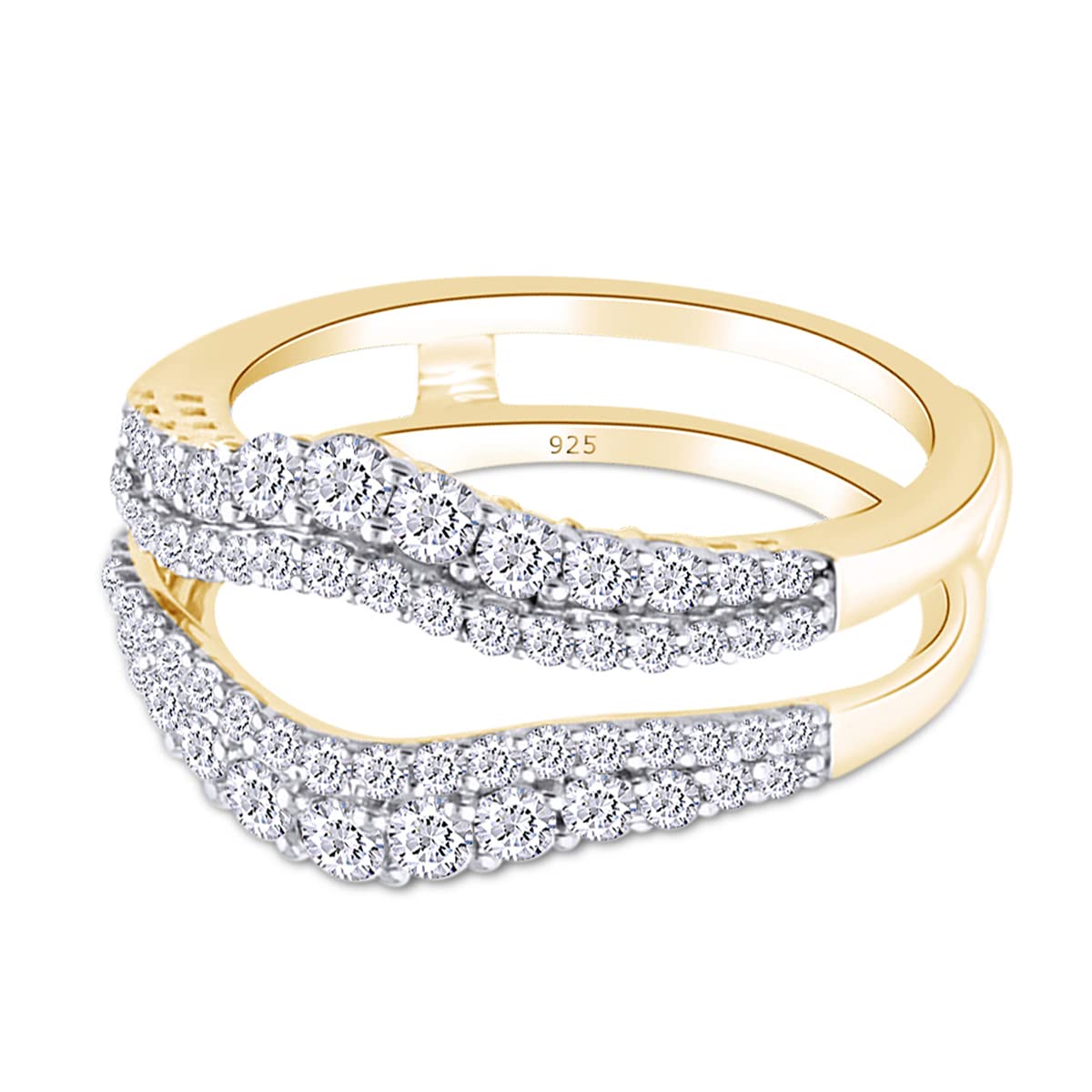 1 Ct Round Double Row Pave Set Curved Enhancer Guard Ring In 14K Gold Over Sterling Silver With Cubic Zirconia Gift For Her