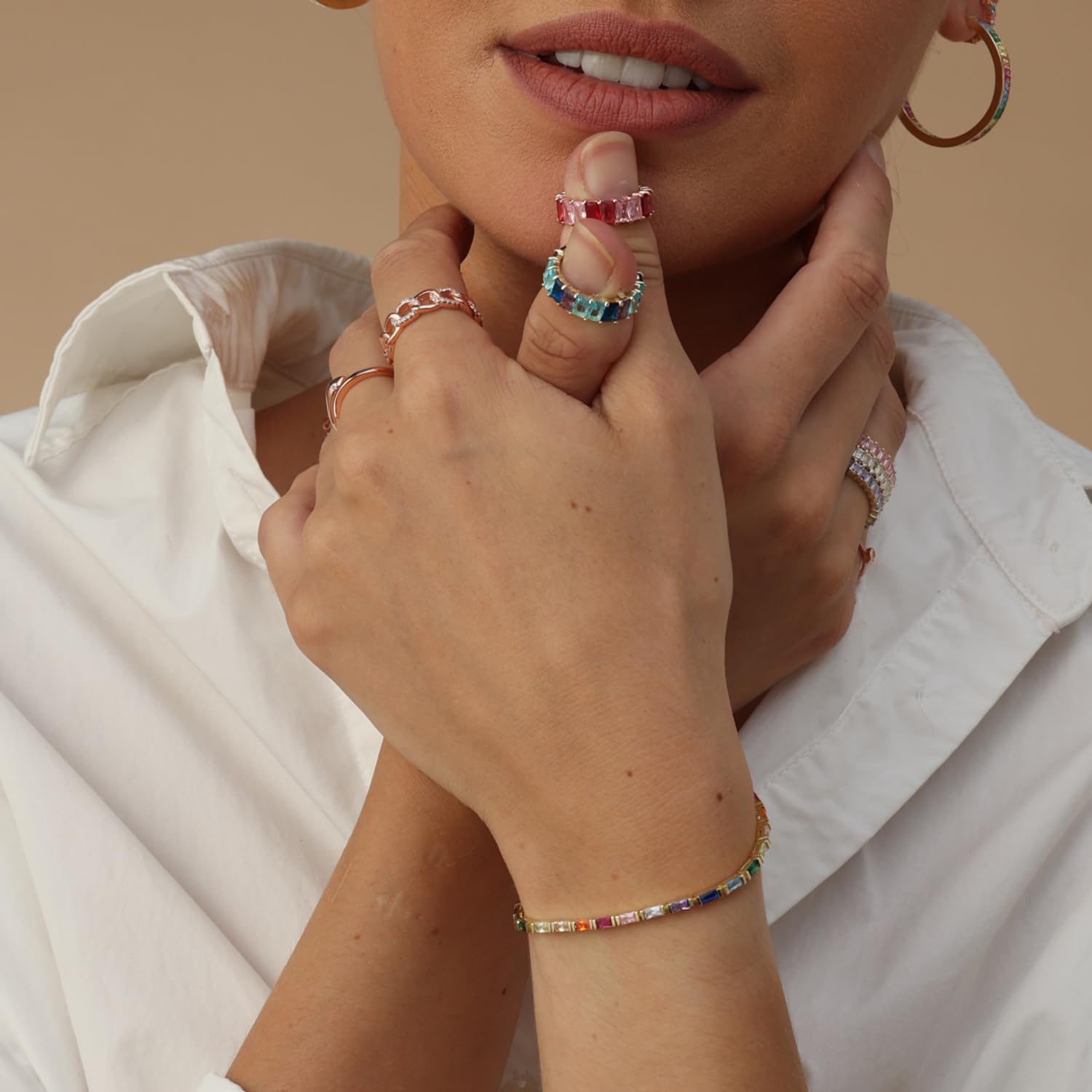 Multi Color Rainbow Cubic Zirconia Tennis Bracelet Sterling Silver