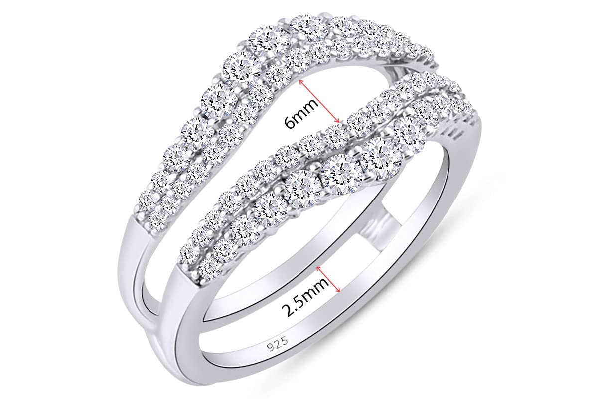 1 Ct Round Double Row Pave Set Curved Enhancer Guard Ring In 14K Gold Over Sterling Silver With Cubic Zirconia Gift For Her