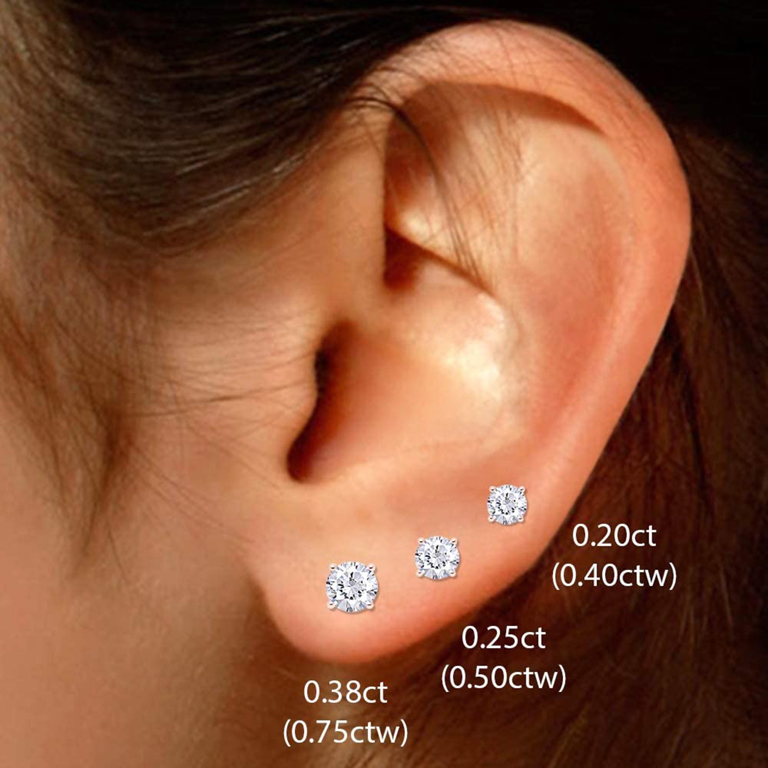 Round Natural Diamond Stud (IGI Certified 0.70 ct & up) Popular Plus Quality Push Back Earrings in 14k Solid Gold, 0.04 Ctw & Up For Her