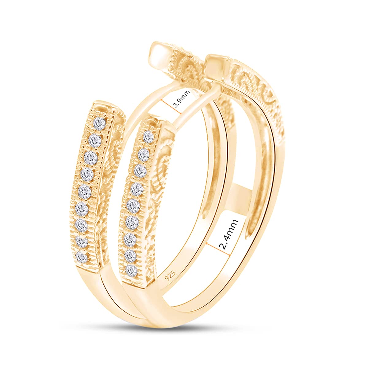 Round Lab Created Moissanite Diamond Cathedral Enhancer Guard Ring In 14K Gold Over Sterling Silver Jewelry For Women (G-H Color, 0.20 Cttw), Valentine's Day Gift For Her