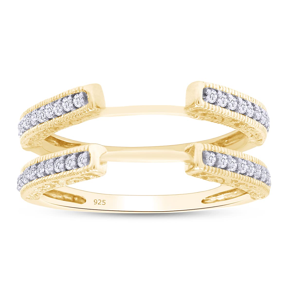 Round Lab Created Moissanite Diamond Cathedral Enhancer Guard Ring In 14K Gold Over Sterling Silver Jewelry For Women (G-H Color, 0.20 Cttw), Valentine's Day Gift For Her