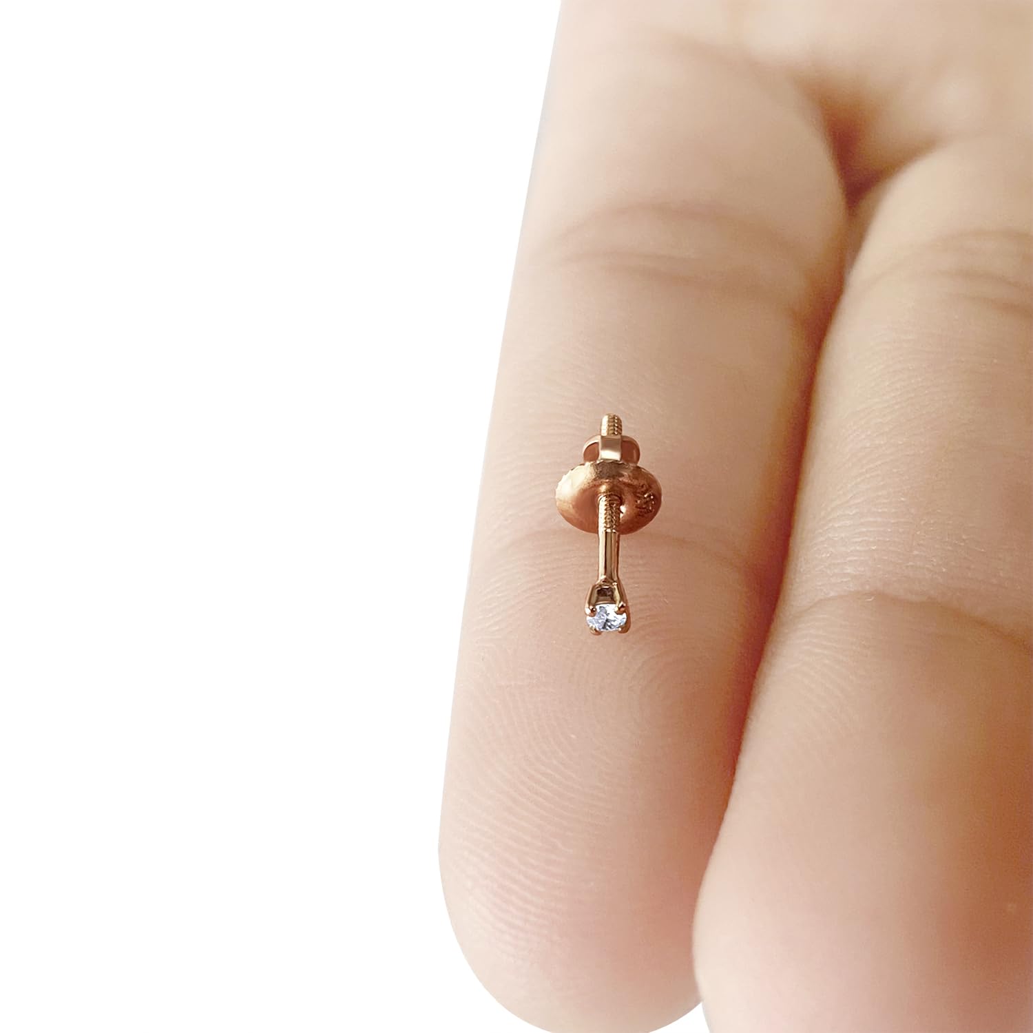 Natural Diamond Mini Stud Screw Back Earring in 14k Solid Gold | Cartilage Diamond Stud Earrings | Single or Pair | Very Small 1.7MM