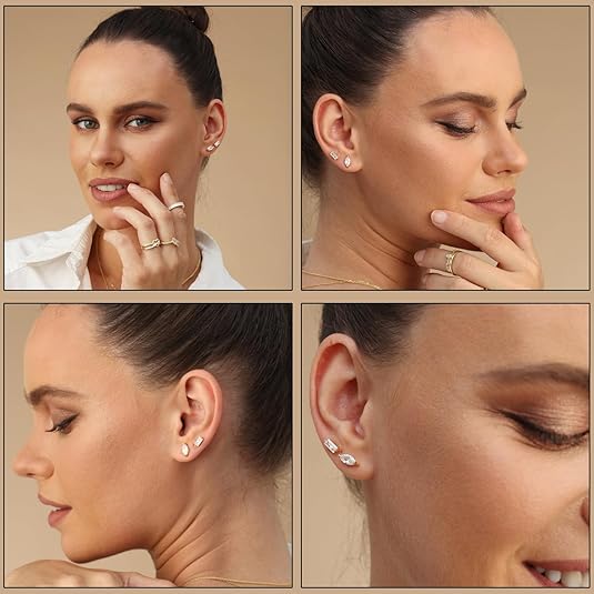 Baguette Cut Cubic Zirconia Solitaire Stud Earrings Sterling Silver