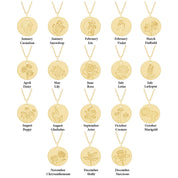 Flower Disc Charm Pendant Necklace 18K Gold Plated