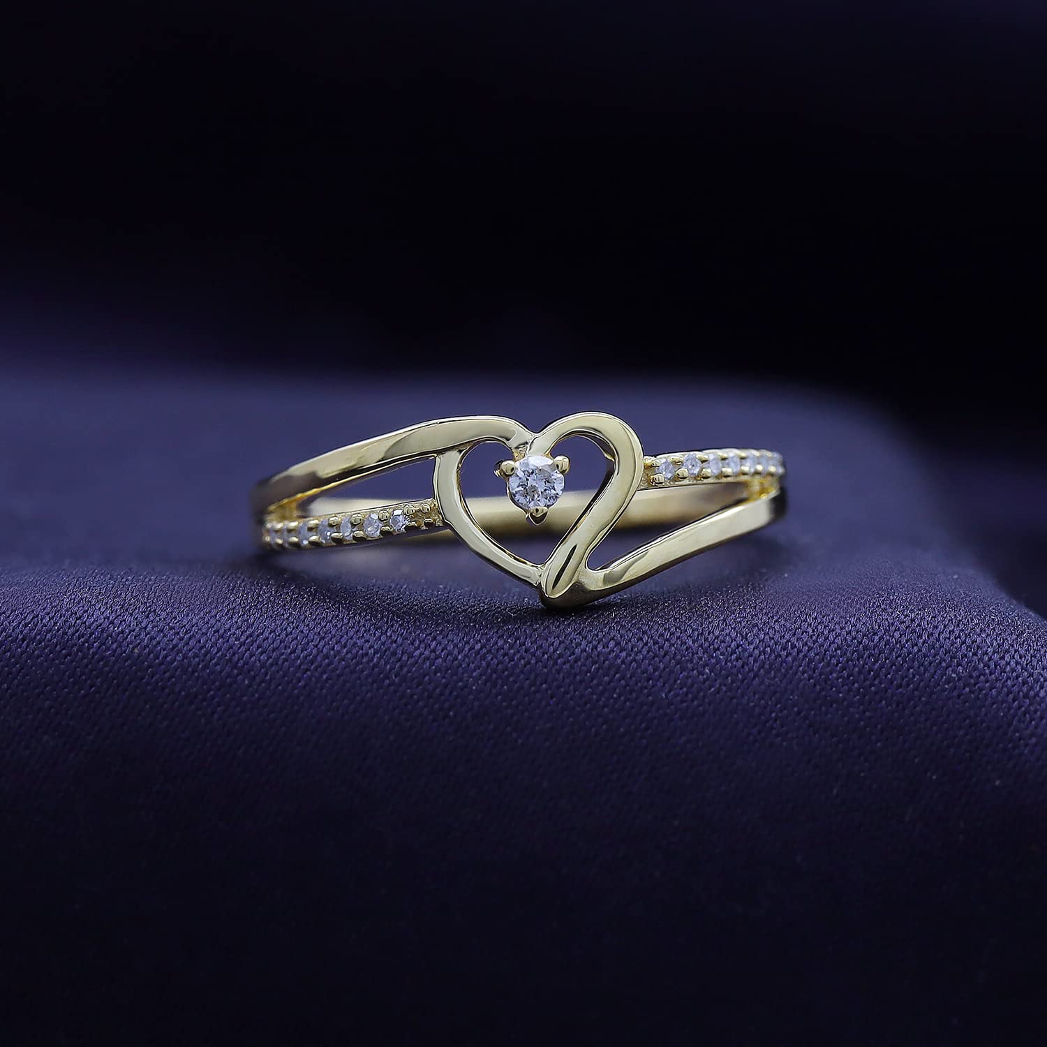 1/10 Carat Round Cut White Natural Diamond Split Shank Heart Promise Ring In 925 Sterling Silver
