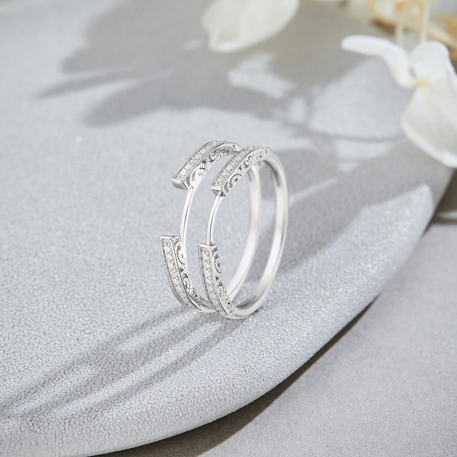 Cathedral Guard Enhancer Wedding Ring Cubic Zirconia Sterling Silver