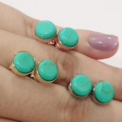 7MM Turquoise Gemstone Dome Button Stud Earrings Sterling Silver