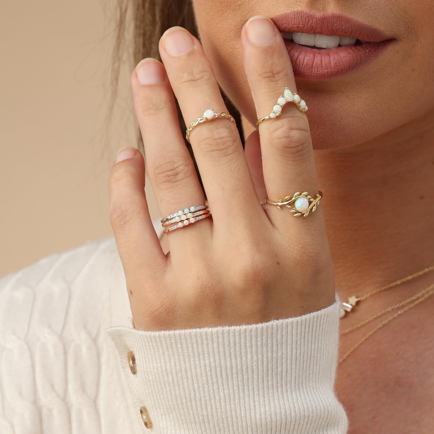 3 Stone Stackable Ring Simulated Opal & Cubic Zirconia