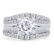 1 ct. t.w Round Lab Created Moissanite Diamond Double Row Pave Set Curved Enhancer Guard Ring In 14K Gold Over Sterling Silver Jewelry (1.00 Cttw), Valentine's Day Gift For Her