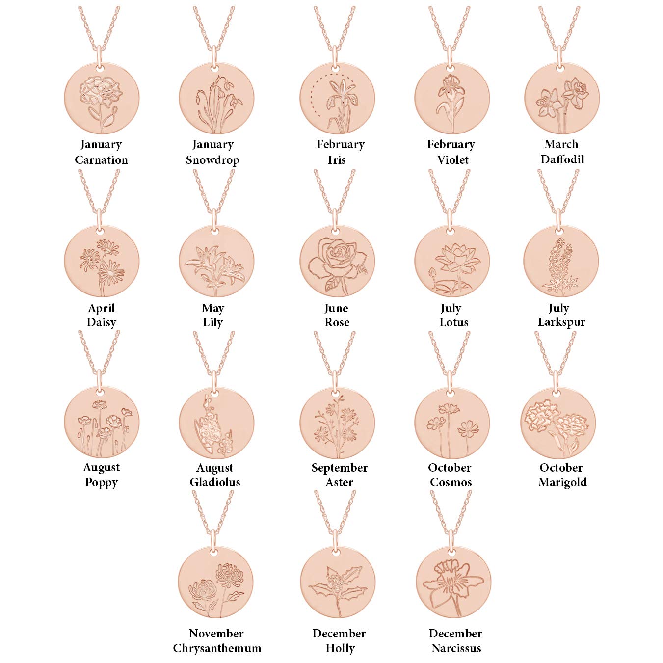 Flower Disc Charm Pendant Necklace 18K Gold Plated