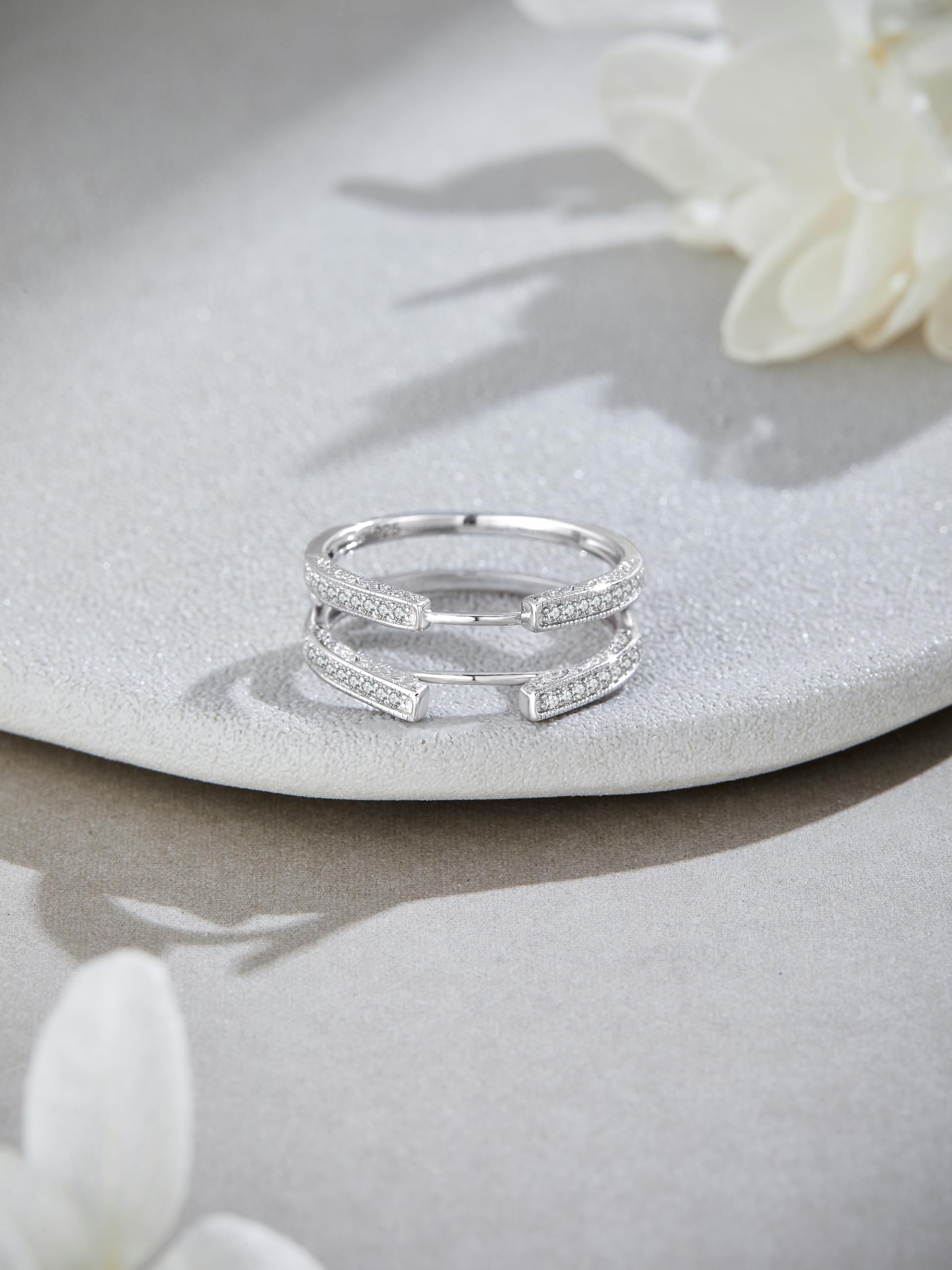 Cathedral Guard Enhancer Wedding Ring Cubic Zirconia Sterling Silver
