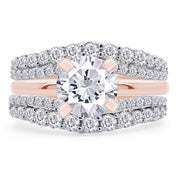 1 ct. t.w Round Lab Created Moissanite Diamond Double Row Pave Set Curved Enhancer Guard Ring In 14K Gold Over Sterling Silver Jewelry (1.00 Cttw), Valentine's Day Gift For Her