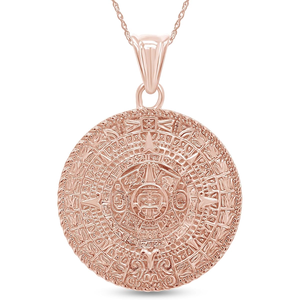 Aztec Mayan Sun Calendar Charm Pendant Necklace 925 Sterling Silver