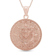 Aztec Mayan Sun Calendar Charm Pendant Necklace 925 Sterling Silver