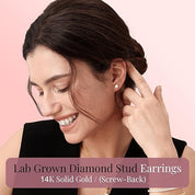 IGI CERTIFIED 1 to 10 Carat LAB GROWN Solitaire Diamond Stud Earrings Round Cut 4 Prong Screw Back in 14k Solid Gold (F-G Color, VS1-VS2 Eye Clean Clarity)