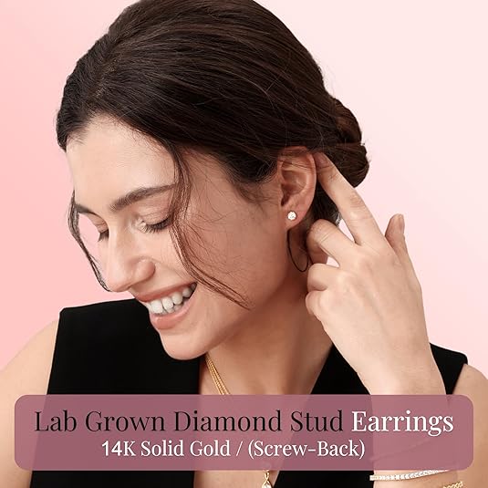 IGI CERTIFIED 1 to 10 Carat LAB GROWN Solitaire Diamond Stud Earrings Round Cut 4 Prong Screw Back in 14k Solid Gold (F-G Color, VS1-VS2 Eye Clean Clarity)