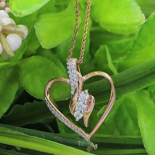 3 Stone Swirl Heart Lab Grown Diamond Pendant Necklace