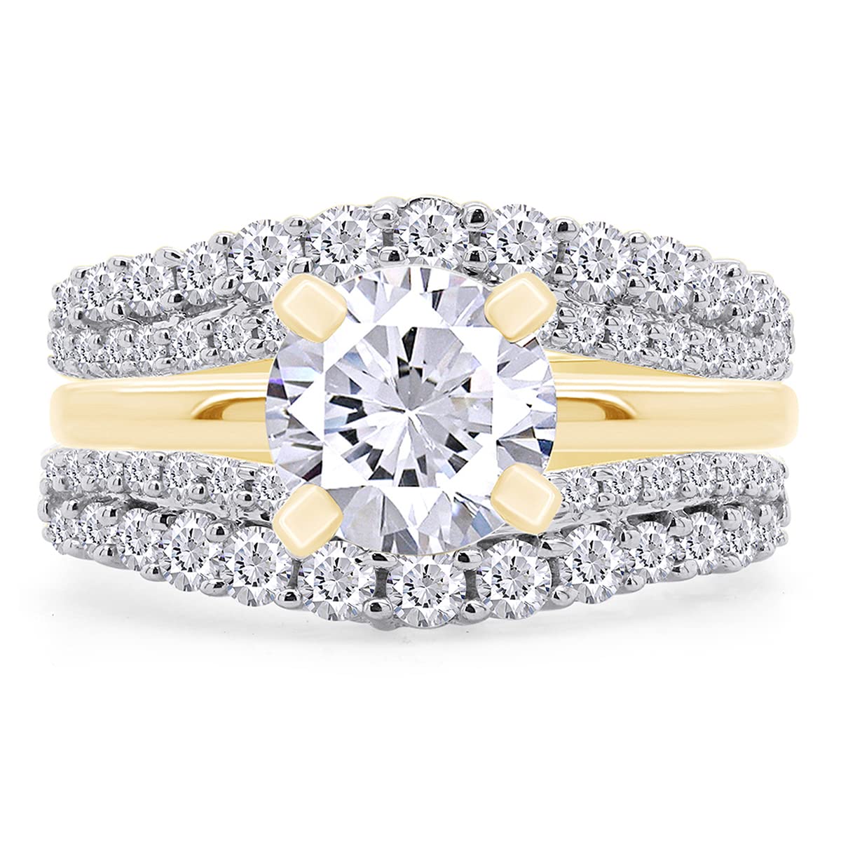 1 Ct Round Double Row Pave Set Curved Enhancer Guard Ring In 14K Gold Over Sterling Silver With Cubic Zirconia Gift For Her