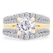 1 Ct Round Double Row Pave Set Curved Enhancer Guard Ring In 14K Gold Over Sterling Silver With Cubic Zirconia Gift For Her