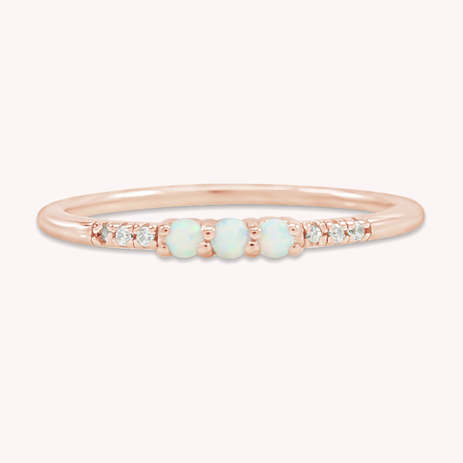 3 Stone Stackable Ring Simulated Opal & Cubic Zirconia