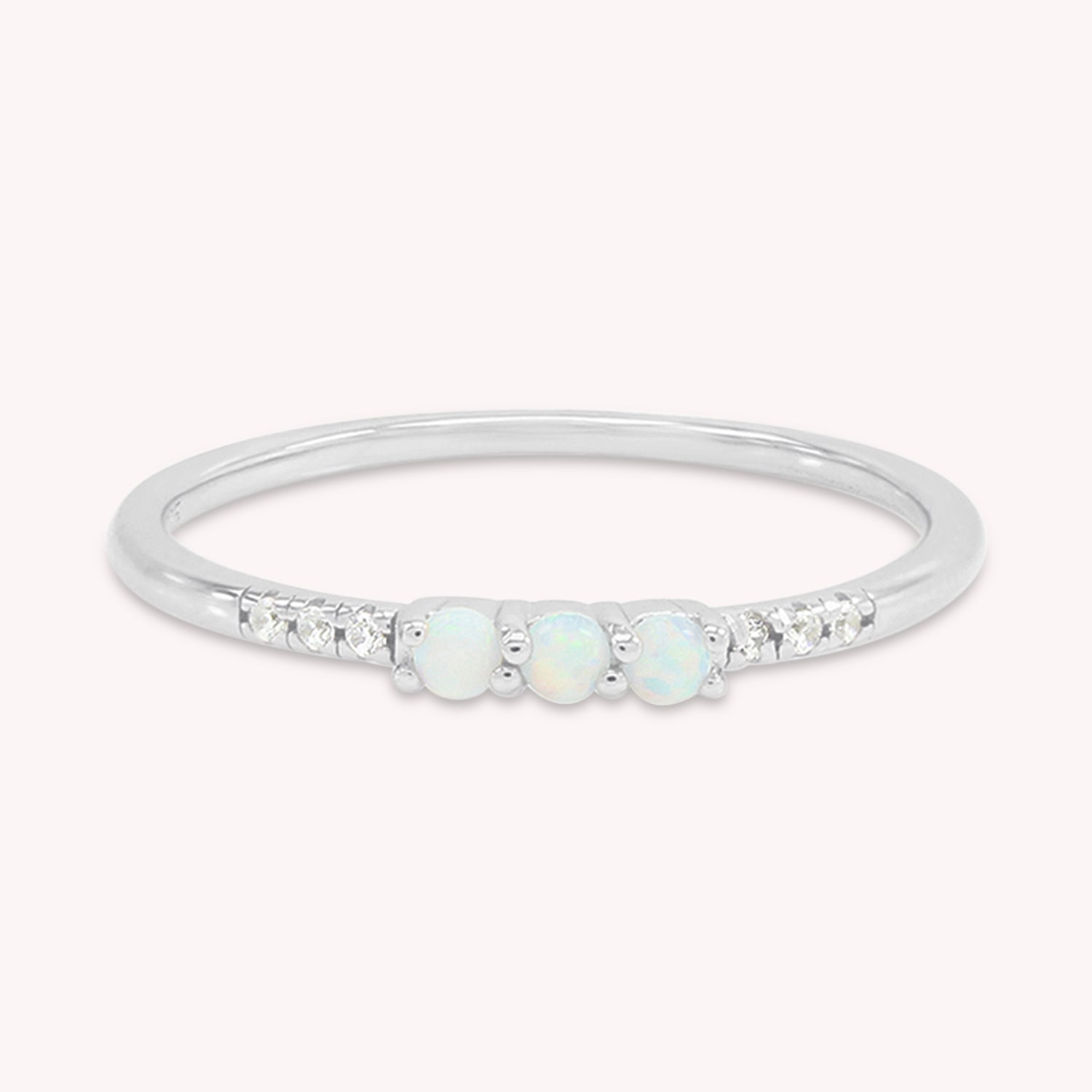 3 Stone Stackable Ring Simulated Opal & Cubic Zirconia