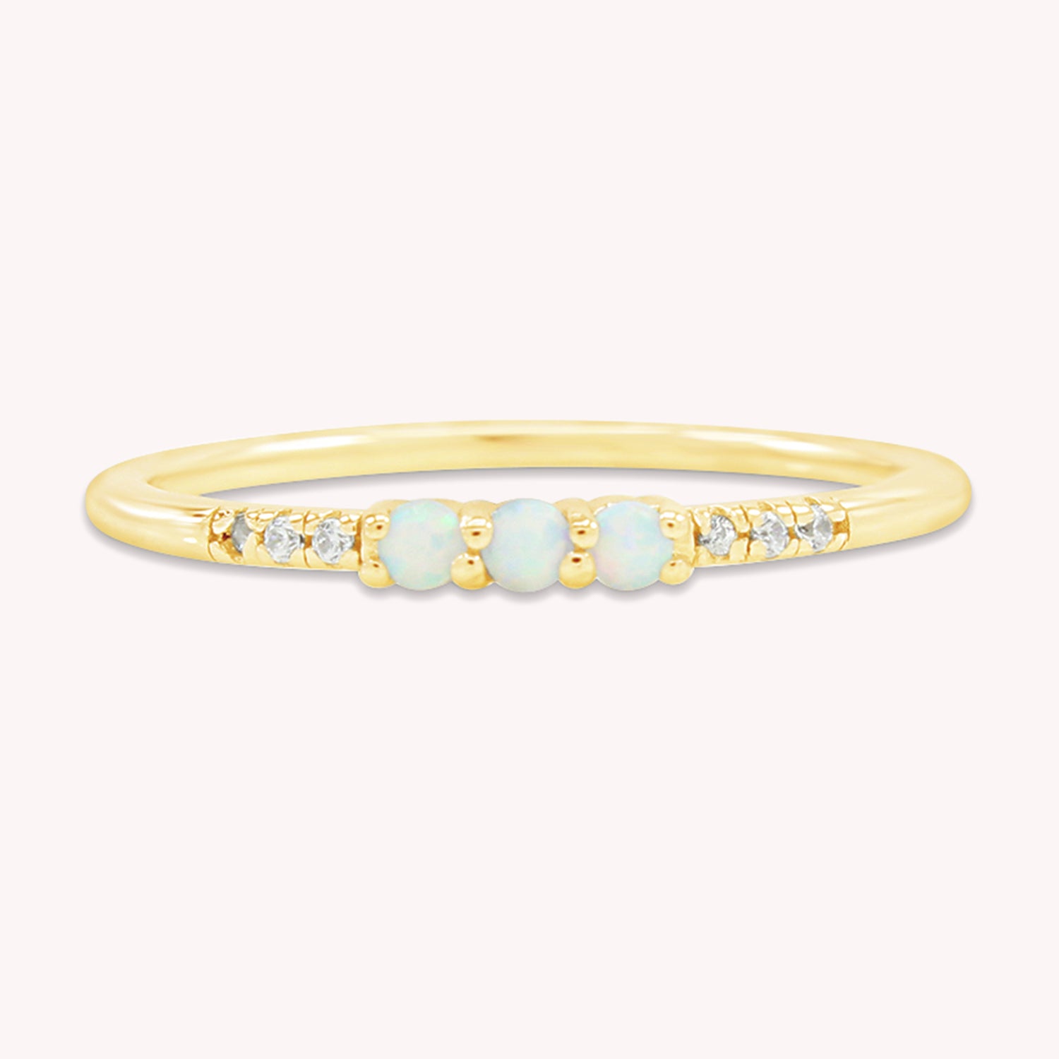 3 Stone Stackable Ring Simulated Opal & Cubic Zirconia