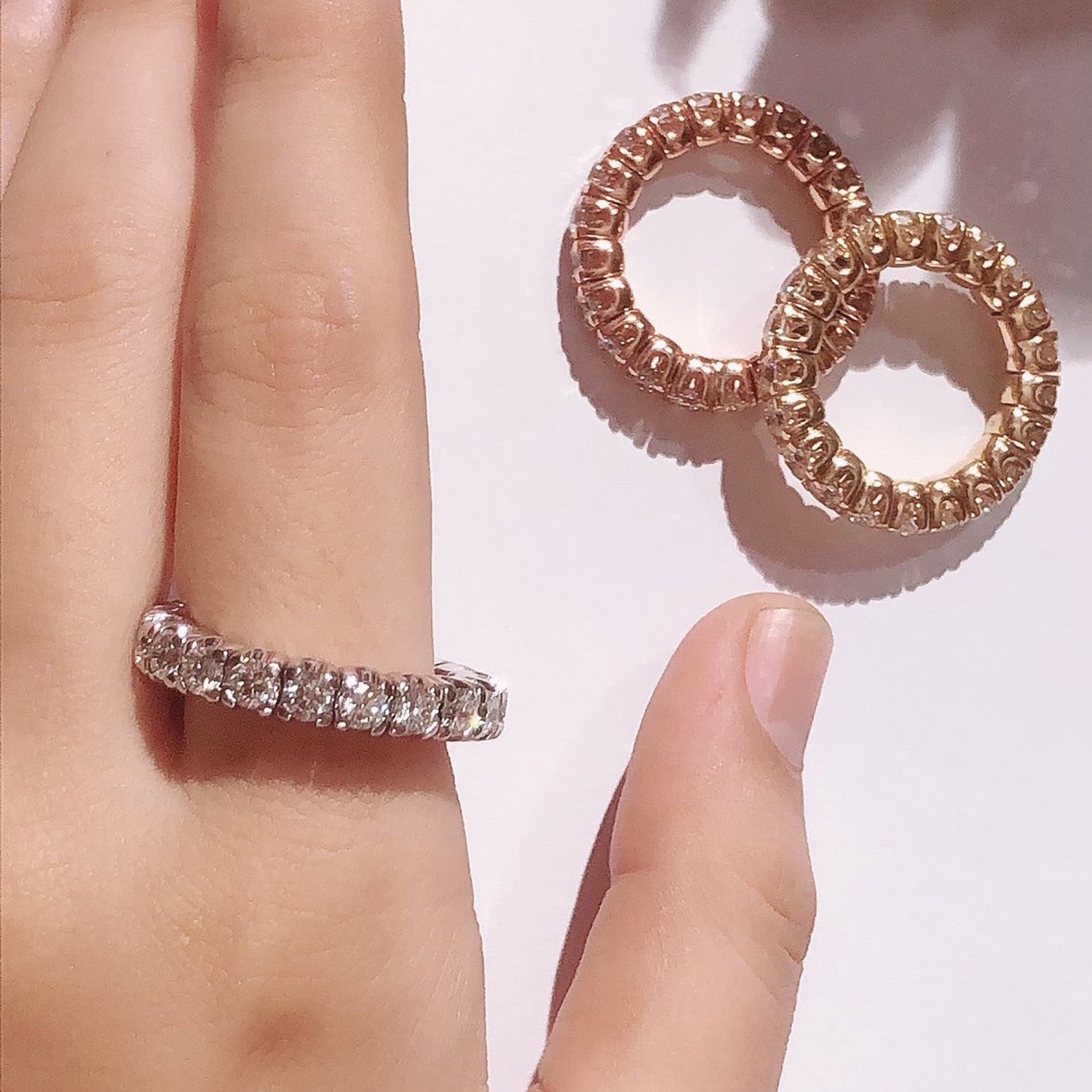 Round Shape Lab Created Moissanite Stretchable Eternity Engagement Ring for Women