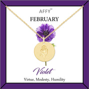 Flower Disc Charm Pendant Necklace 18K Gold Plated