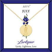 Flower Disc Charm Pendant Necklace 18K Gold Plated