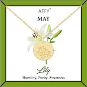 Flower Disc Charm Pendant Necklace 18K Gold Plated