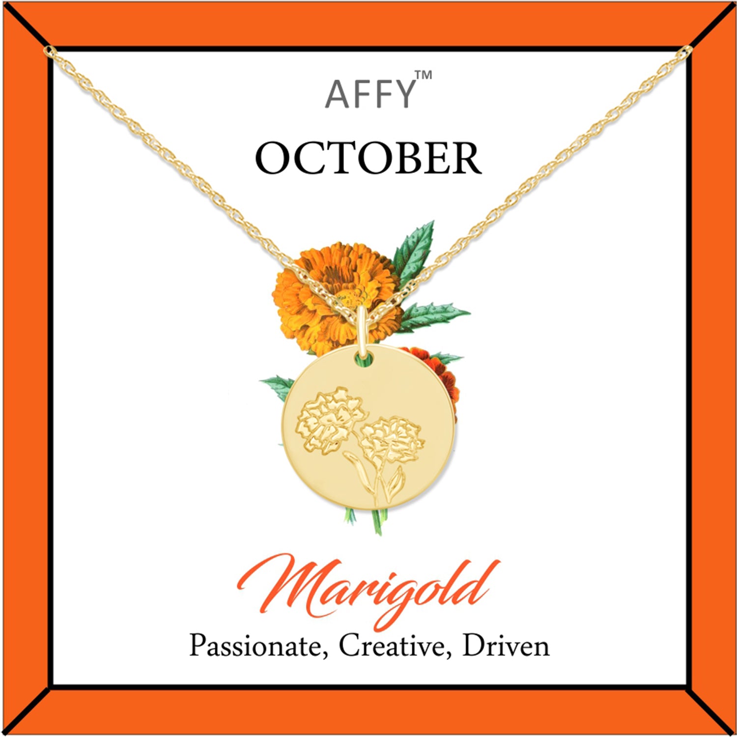 Flower Disc Charm Pendant Necklace 18K Gold Plated