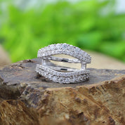 1 ct. t.w Round Lab Created Moissanite Diamond Double Row Pave Set Curved Enhancer Guard Ring In 14K Gold Over Sterling Silver Jewelry (1.00 Cttw), Valentine's Day Gift For Her